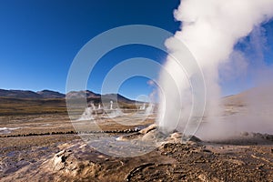 Geyser erupting activity in the Geysers del Tatio field in the Atacama Desert