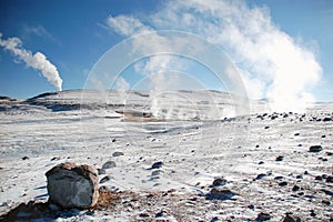 Geyser geothermal area in National Reserve in Bolivia. photo
