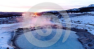 Geyser landscape in aerial view