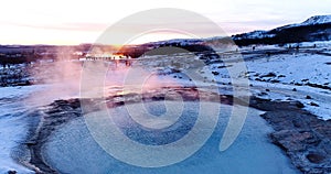 Geyser landscape in aerial view