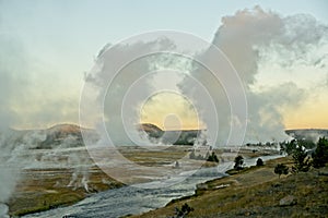 Geyser Plumes at Sunrise