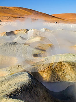 Geyser Sol de Manana in Eduardo Avaroa National Park, Andean Altiplano, Bolivia