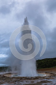 Geyser strokkur eruption in the geysir area