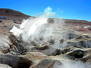 Geysers into the Eduardo Avaroa Andean Fauna National Reserve, Potosi Department, Bolivia