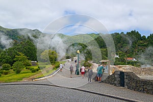 Geysers in Furnas town, Sao Miguel island, Azores, Portugal