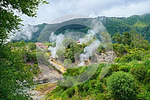 Geysers in Furnas valley, Sao Miguel island, Azores, Portugal