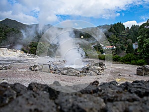 Geysers in Furnas valley, Sao Miguel island, Azores, Portugal