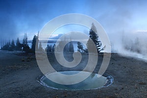 Geysers and lake in Yellowstone