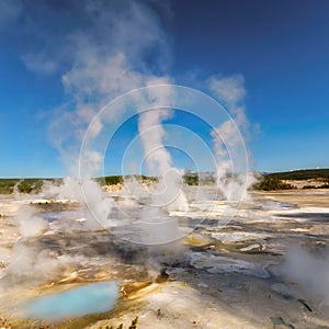 Geysers Valley in Norris Geyser Basin, Yellowstone National Park