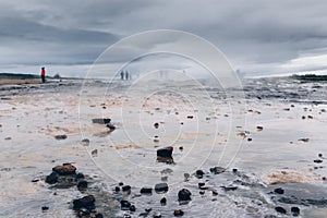 Geysir area, Iceland, waiting for eruption