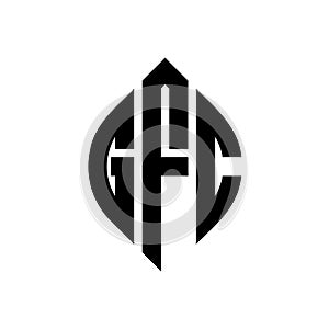 GFC circle letter logo design with circle and ellipse shape. GFC ellipse letters with typographic style. The three initials form a