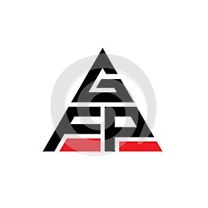 GFP triangle letter logo design with triangle shape. GFP triangle logo design monogram. GFP triangle vector logo template with red