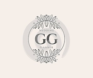 GG Initials letter Wedding monogram logos collection, hand drawn modern minimalistic and floral templates for Invitation cards,