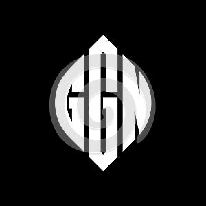 GGN circle letter logo design with circle and ellipse shape. GGN ellipse letters with typographic style. The three initials form a