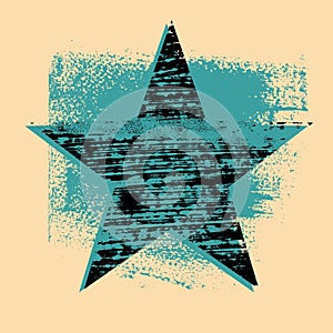 GGrunge texture star abstract background with hand drawn brush strokes and stains. Retro vector illustration.