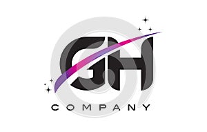 GH G H Black Letter Logo Design with Purple Magenta Swoosh