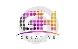 GH G H Letter Logo Design with Magenta Dots and Swoosh