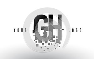 GH G H Pixel Letter Logo with Digital Shattered Black Squares