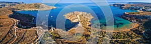 Ghajn Tuffieha, Malta - Aerial panoramic view of the coast of Ghajn Tuffieha with Gnejna Bay