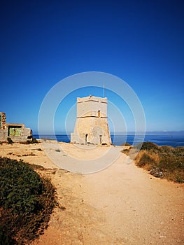 Ghajn Tuffieha tower with road at Malta photo