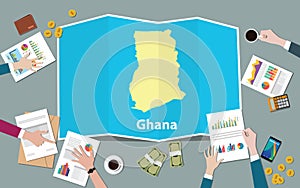 Ghana africa economy country growth nation team discuss with fold maps view from top