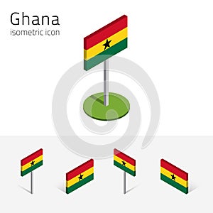 Ghana flag, vector set of 3D isometric flat icons