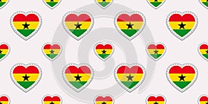 Ghana flags background. Ghanian flag seamless pattern. Vector stickers. Love hearts symbols. Good choice for sports