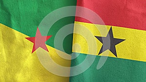 Ghana and French Guiana two flags textile cloth 3D rendering