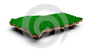 Ghana Map soil land geology cross section with green grass and Rock ground texture 3d illustration