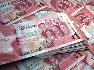 Ghana money. Ghanian cedi banknotes. 1 GHS cedis bills. 3d illustration