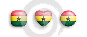 Ghana Official National Flag 3D Vector Glossy Icons Isolated On White Background