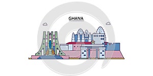 Ghana tourism landmarks, vector city travel illustration