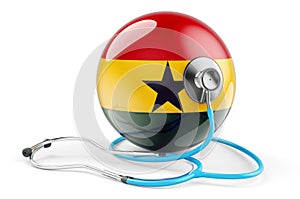 Ghanaian flag with stethoscope. Health care in Ghana concept, 3D rendering