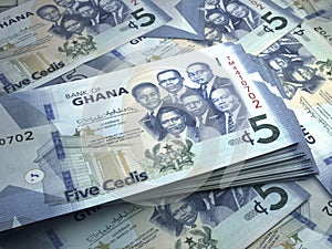 Ghanian money. Ghanian cedi banknotes. 5 GHS cedis bills