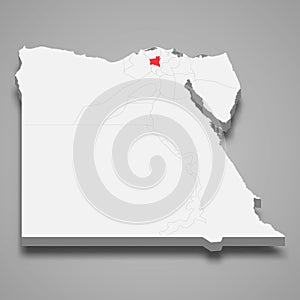 Gharbia region location within Egypt 3d map