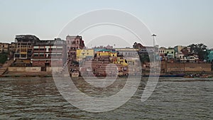 Ghat in Varanasi Shot from a Boat in Ganges River