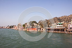 Ghats temples and hotels at Haridwar