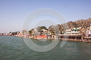 Ghats temples and hotels at Haridwar photo
