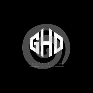 GHD letter logo design with polygon shape. GHD polygon and cube shape logo design. GHD hexagon vector logo template white and
