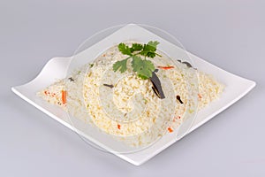 Ghee rice on white plate photo