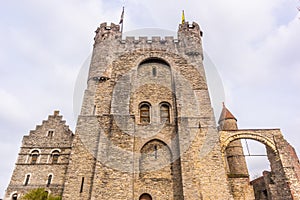 Ghent, Belgium - APRIL 6, 2019: Gravensteen. Medieval castle at Ghent