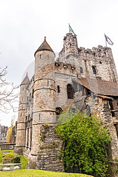 Ghent, Belgium - APRIL 6, 2019: Gravensteen. Medieval castle at Ghent