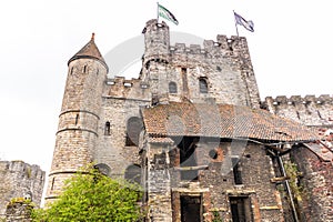 Ghent, Belgium - APRIL 6, 2019: Gravensteen. Medieval castle at Ghent. Details inside the castle