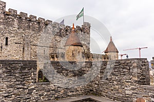 Ghent, Belgium - APRIL 6, 2019: Gravensteen. Medieval castle at Ghent. Details inside the castle