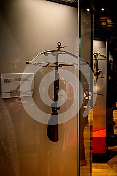 Ghent Belgium - April 15 : Medieval weapon displayed in the musuem inside Gravensteen castle in Ghent, Belgium