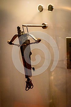 Ghent Belgium - April 15 : Medieval weapon displayed in the musuem inside Gravensteen castle in Ghent, Belgium