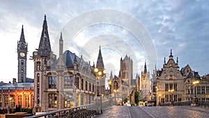 Ghent Belgium, night to day time lapse at St Michael\'s Bridge
