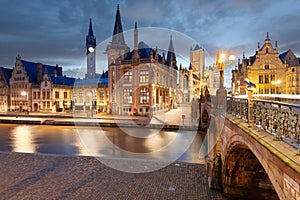 Ghent, Belgium old town cityscape from the Graslei