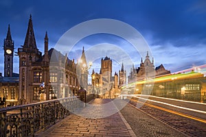 Ghent, Belgium on St. Michael`s Bridge