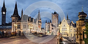 Ghent night skyline, Belgium